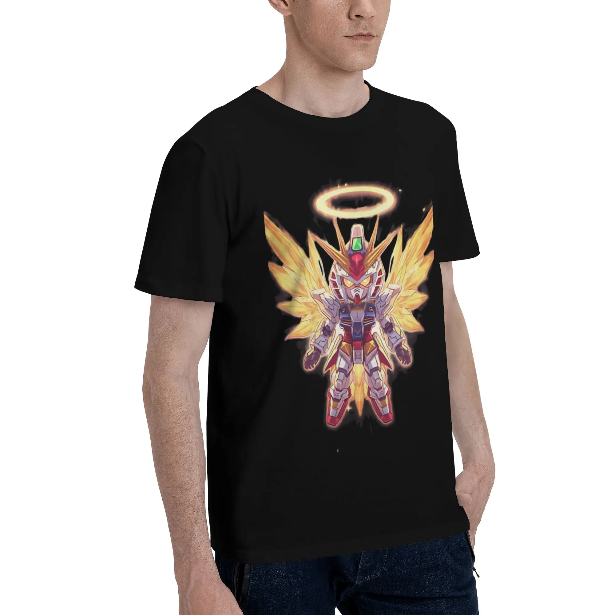 Angle Flame Men's T Shirt Gundam Fashion Tee Shirt Short Sleeve Crewneck Pure Cotton Graphic Clothes T-Shirt