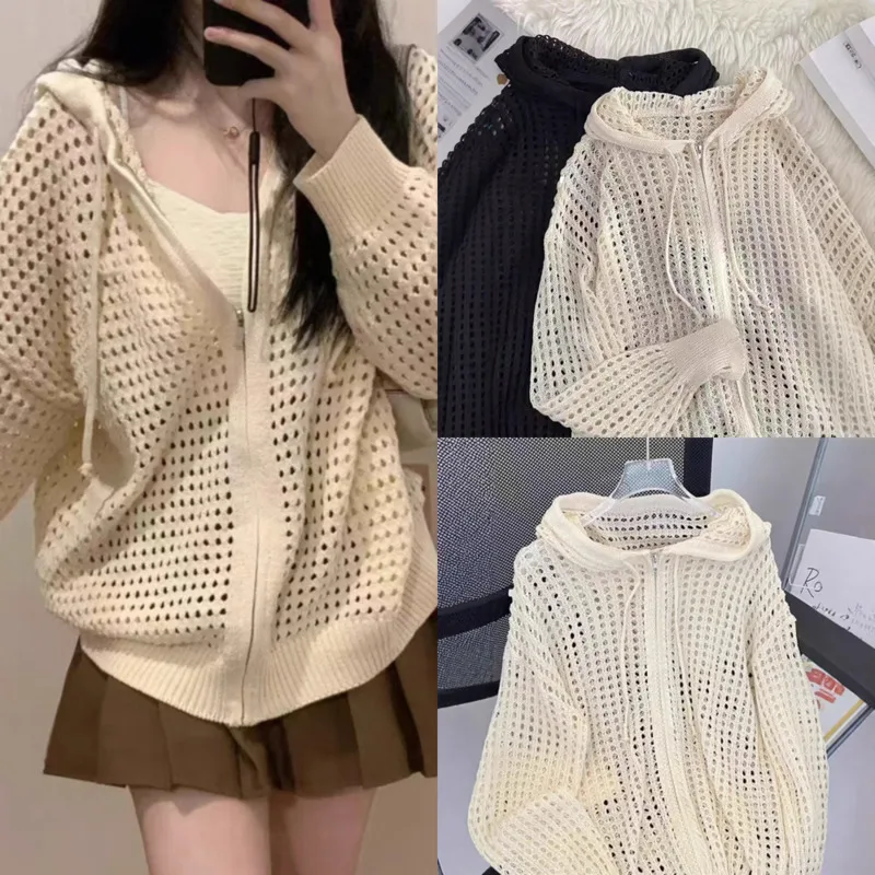 

Korean Plaid Hoodie Jacket Y2K Cardigan Women Spring And Autumn Hollow Knit Sweater Ins Loose Men Coat Sweatshirt And Hoodie New