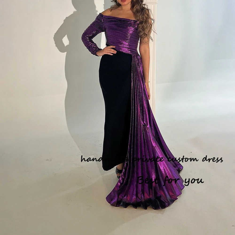 

Arabian Dubai Mermaid Evening Prom Dresses One Sleeve Pleats Satin Formal Party Dress with Train Slit Long Evening Gowns 2024