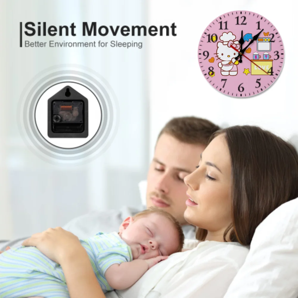 นาฬิกาแขวนผนังลายการ์ตูน Hello Kitty ขนาด 30 ซม. น่ารัก ลายเชฟ Kt Cat นาฬิกาเงียบ ตกแต่งห้องนอนเด็กผู้หญิง ห้องนั่งเล่น ของขวัญ