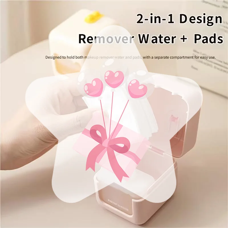 2-in-1 Portable Leak Proof Makeup Remover Sub Bottle Liquid & Cotton Pad Storage Box for Outdoor Business Trip