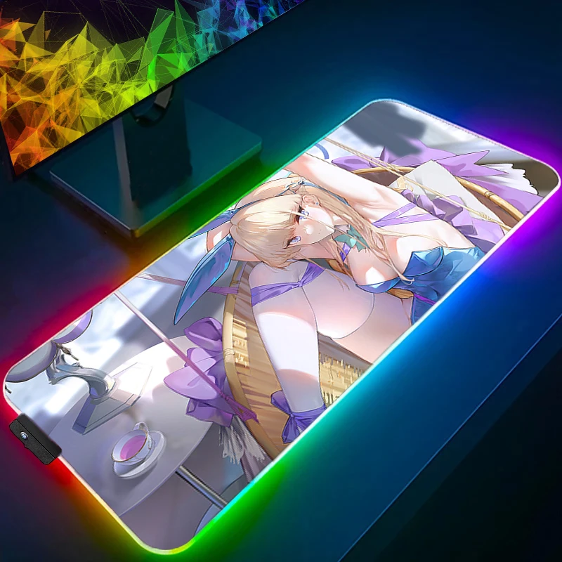 Anime Mousepad Blue Archive Asuma Toki Desk Mat RGB Office PC Computer Accessories Mouse Pad LED Laptop Gaming Cute Keyboard Pad