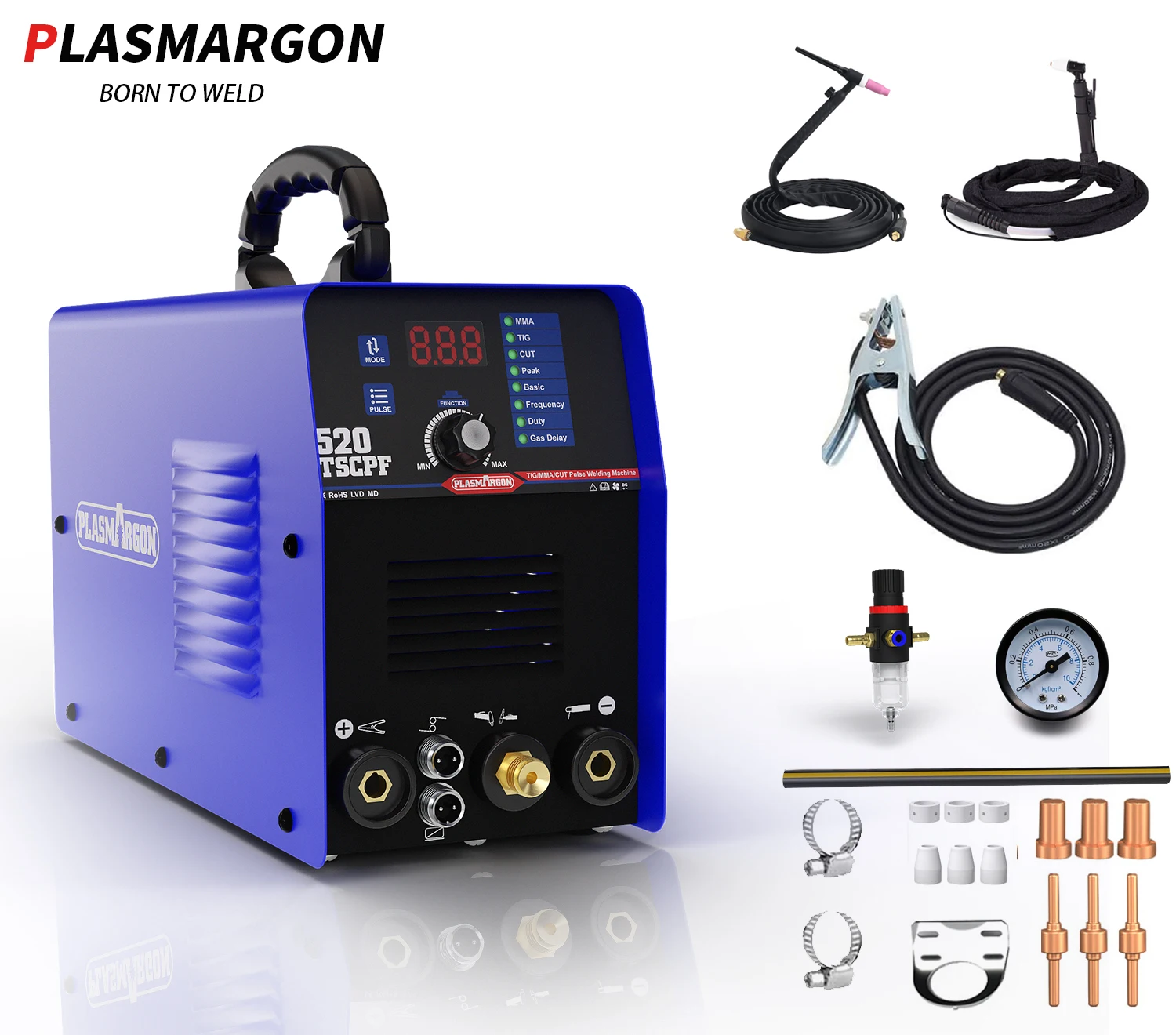 PLASMARGON 520TSCPF  Plasma Cutter Tig Welder and Stick Welder 4 in 1 Combo Welding Machine, 3/4 Inch Clean Cut,Blue