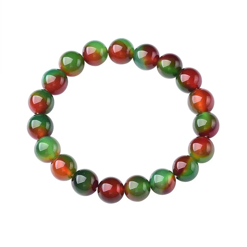 

4A Natural Peacock Agate Bracelet Red Green Crystal