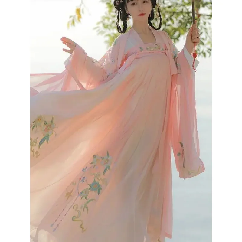 Gaun Hanfu Wanita Pakaian Kostum Cosplay Peri Wanita Hanfu Bordir Tradisional Tiongkok Kuno Gaun Hanfu Musim Panas Wanita