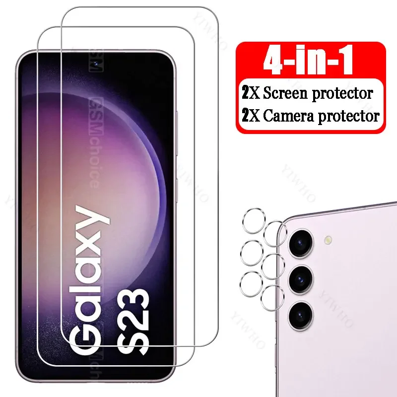 4in1 Safety Tempered Glass 6.1 Inch for Samsung Galaxy S23 SM-S911B S 23 Screen Protectors Camera Lens HD Film for SamsungS23 HD