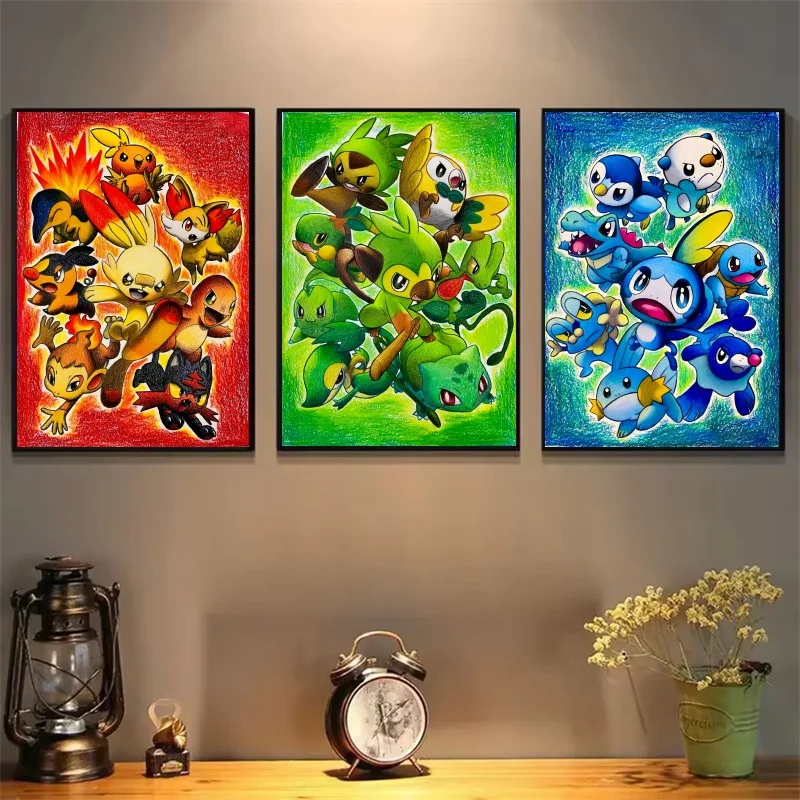 

Anime Pokemon Canvas Painting Bulbasaur Charmander Squirtle Poster Print Watercolor Wall Art Style Picture Home Decor Kids Gifts