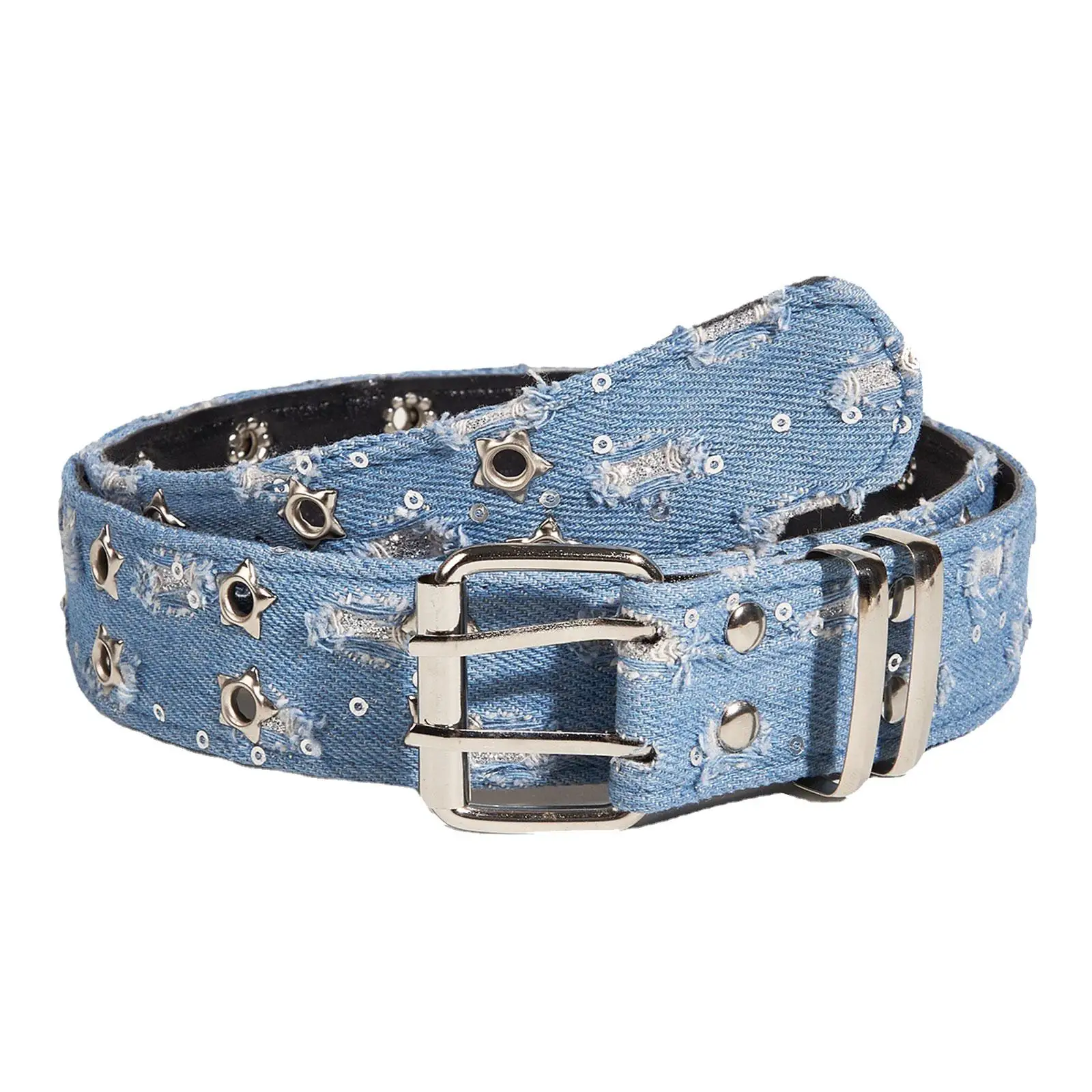 Double Grommet Belt Women Decorative Ladies Double Prong Buckle Trendy Two Hole Wide Belt for Shirts Jeans Dresses Cosplay Club