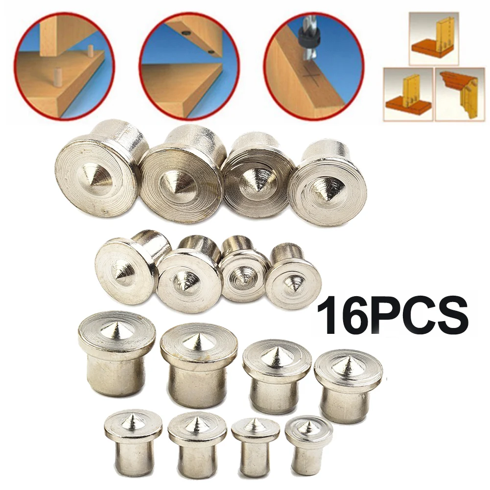 16Pcs Dowel Centre Point Wood  6/8/10/12mm Timber Marker Hole Tenon Center Set Woodworking Top Locator Roundwood Punch