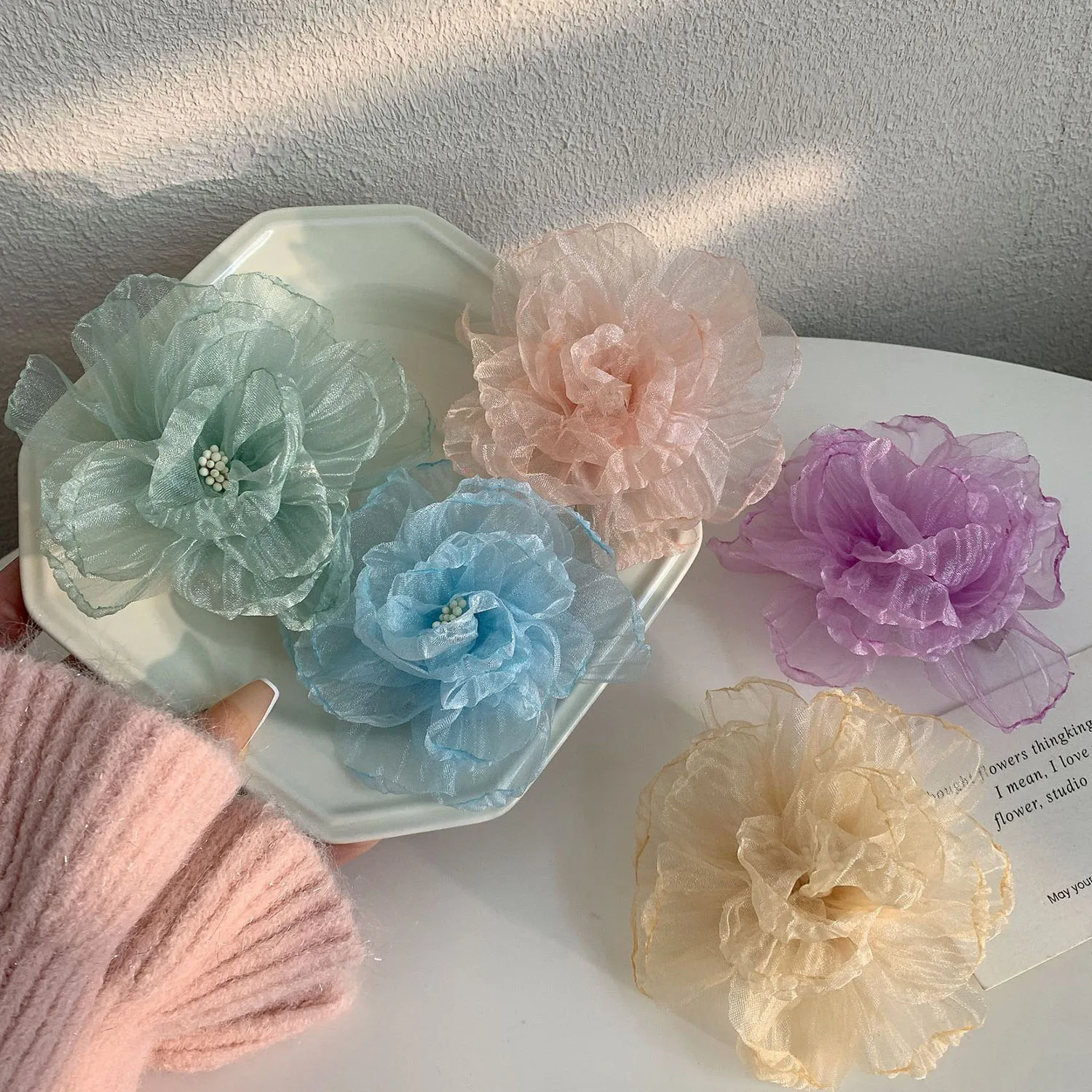 9.5CM Mesh Flower Yarn Hair Clip Cute Princess Side Duckbill Clip Sweet Girl Hairpins Barrettes Headwear Hair Accessories