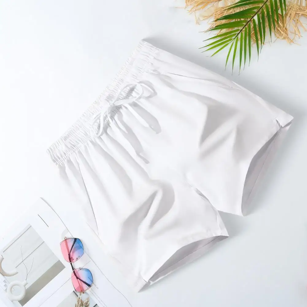 

Men Summer Shorts Elastic Waist Adjustable Drawstring Sport Shorts with Pockets Solid Color Gym Men's Athletic Wide Leg Shorts