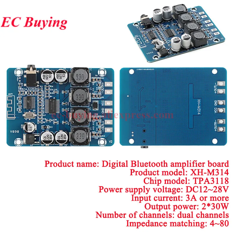 10 szt./1 szt. TPA3118 PBTL 60W Mono Cyfrowy Wzmacniacz Audio Moduł Płytki Wzmacniającej DC 8-24V Dla Arduino Dwukanałowy 2*45W 30W XH-M314 — zdjęcie produktu 3