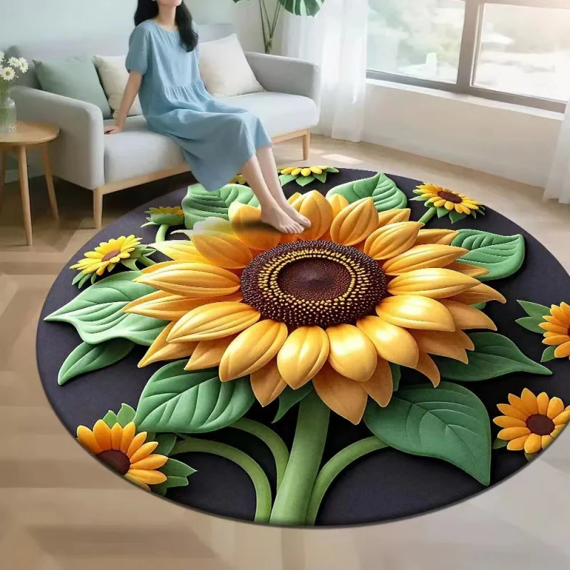 VIKAMA Simulation Sunflower Round Carpet Home Soft Foot Mat Nordic Style Living Room Bedroom Decorative Carpet