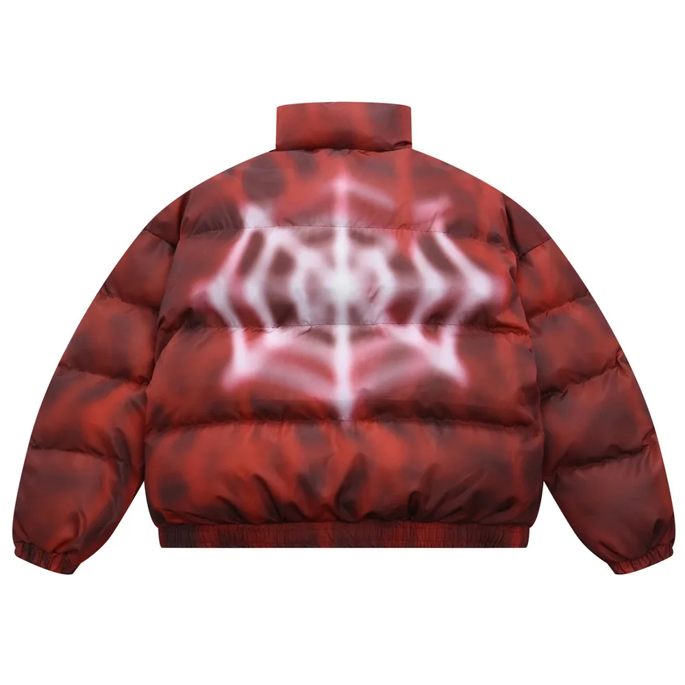 Men\'s Spider Web Tie Dyed Bread Suit Trendy Thickened Street Harajuku Couple Cotton Coat Comfortable Hip Hop Stand Neck Jacket