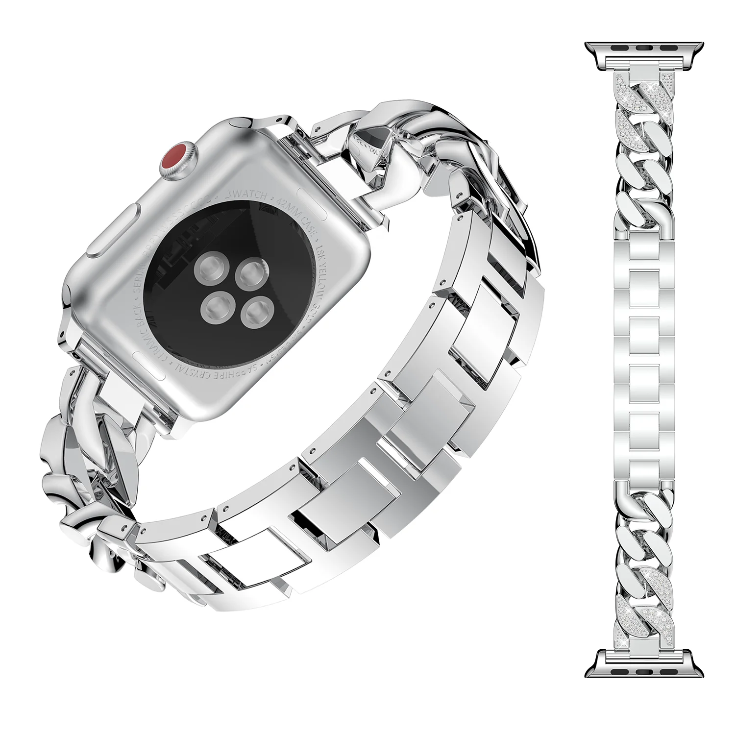 Correa de metal con incrustaciones de diamantes para Apple Watch, correa de 45mm, 49mm, 46mm, 44mm, 41mm, 40mm y 38mm, correa de moda para mujer para iwatch Series 9