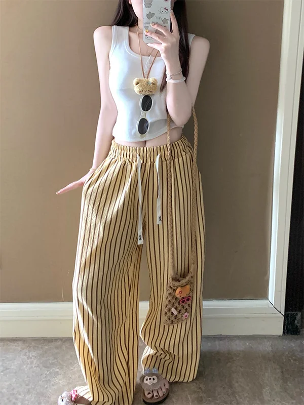 Bequeme Cloud Cotton Sp Hosen Damen Lange Hosen Gestreifte Oberbekleidung Home Kleidung Frühling Sommer Neue Sle Gelbe Streifen