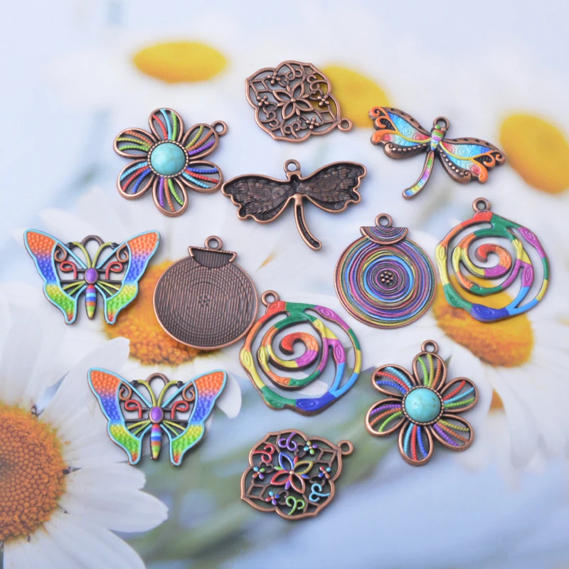 12 Stück/Set Ethno Frühling-Sommer-Stil Libellen-Schmetterling bemalte Anhänger Schmuckherstellung Geometrischer Boho-Anhänger DIY Damenohrringe – Detail 3