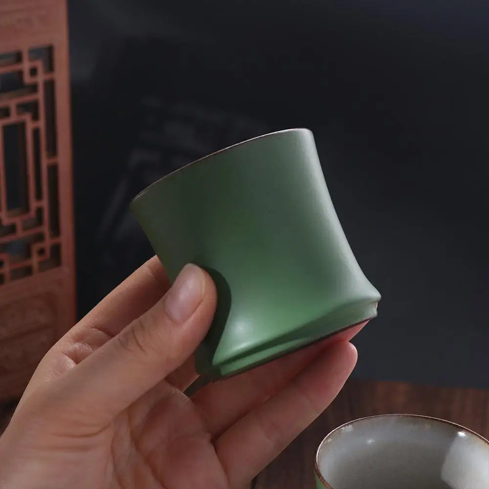 3pcs Master Cup Ceramic Bamboo Joint Tea Cup Simulation 90 Ml Kung Fu Tea Cup Green Chinese Style Teaware Mugs Gift