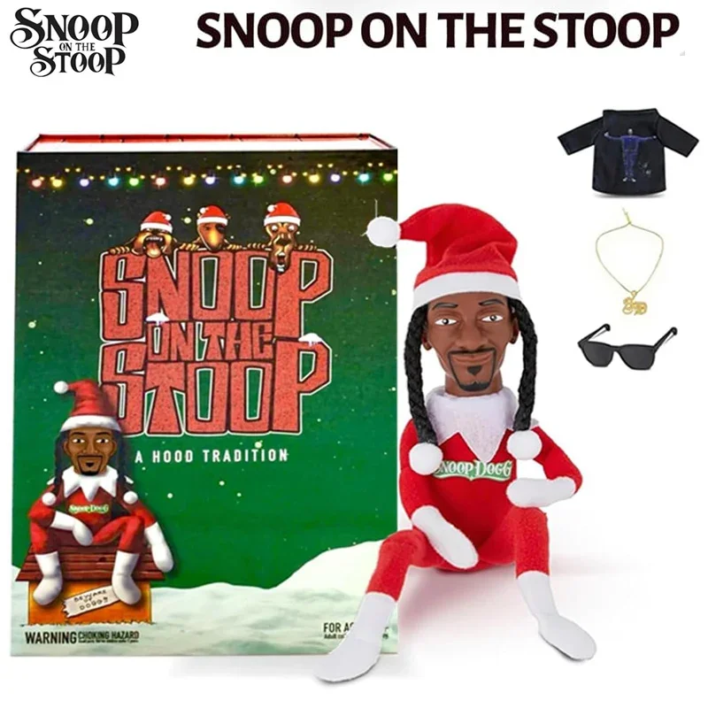 Christmas Elf Doll with Snoop on a Stoop, Exquisite Gift Box Accessory, Table Christmas Tree Decorations for Home