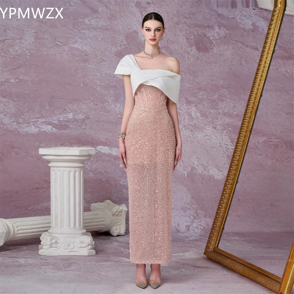 Aangepaste YPMWZX Off-the-shoulder kolom enkellange rokken met pailletten