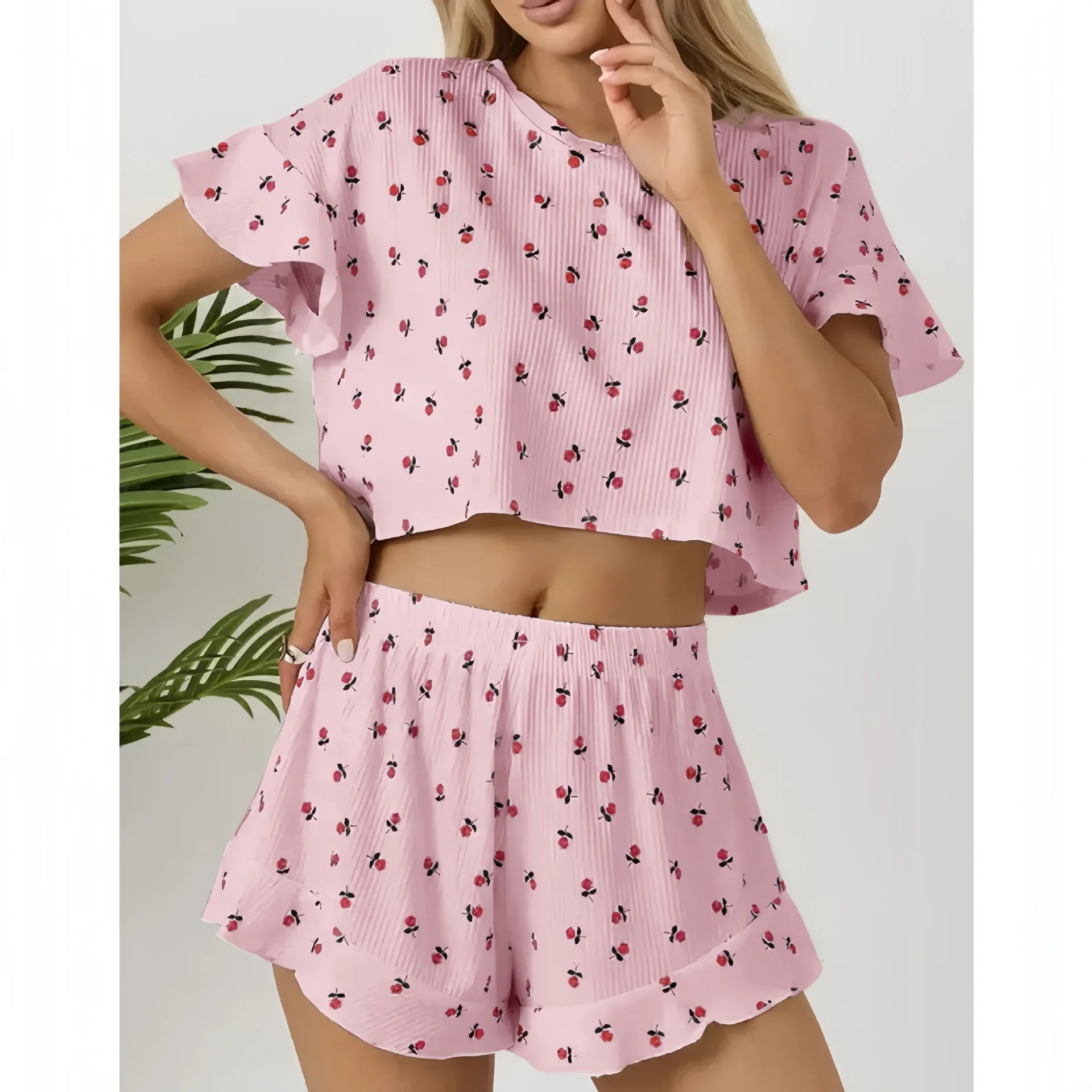 

2025wildberries трансграничные новые модные пижамы с принтом, европейский и американский женский сексуальный пижамный комплект