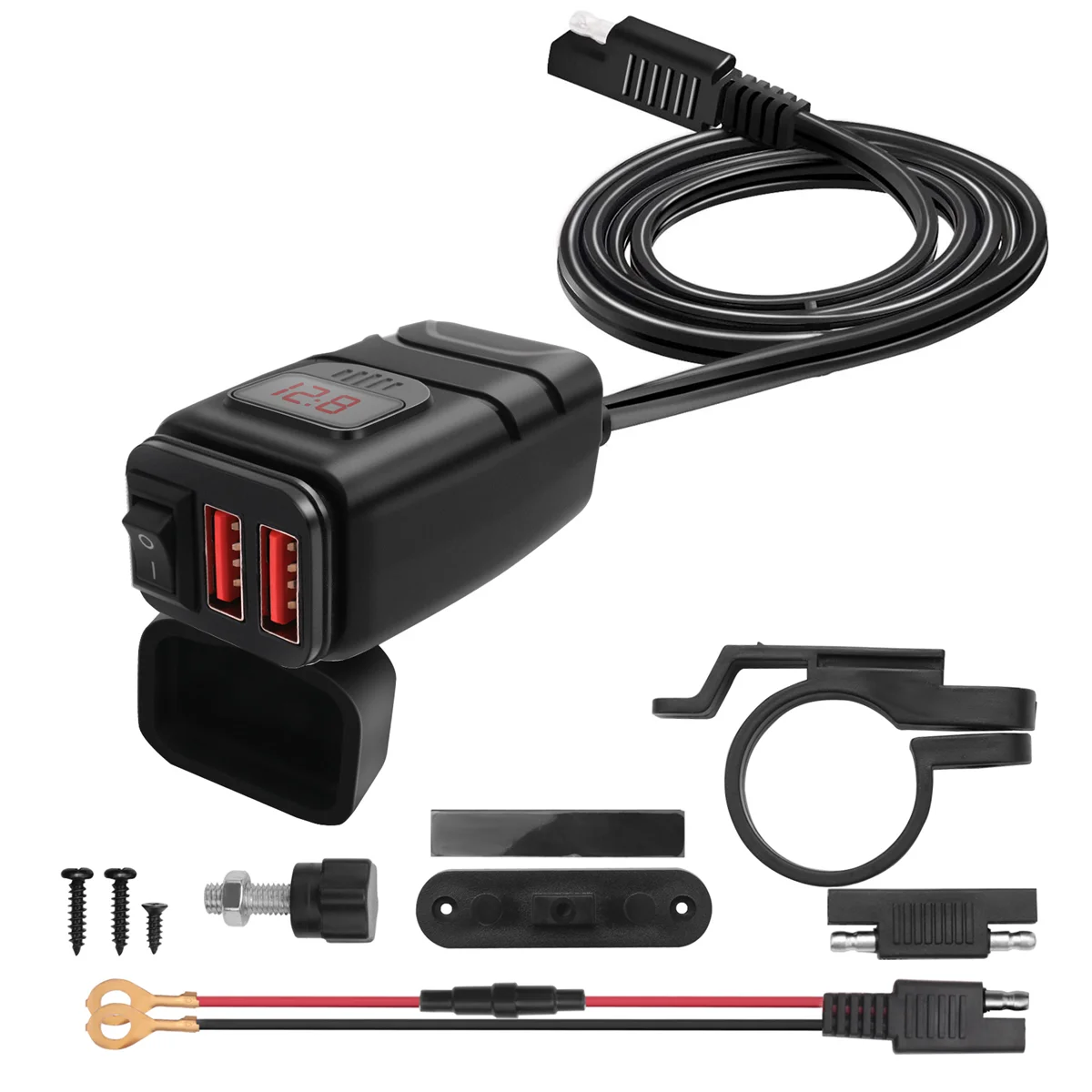 Dual USB 12V Waterproof Motorcycle Handlebar Charger Quick Charger 3.0 with Voltmeter USB Motorcycle Charger Adapter