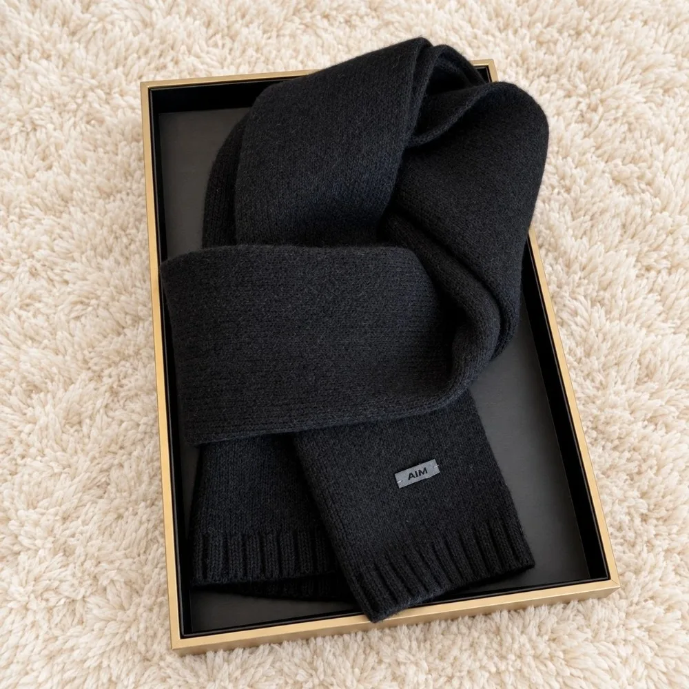 Warm 160cm*20cm Wool Knitted Scarf Skin-Friendly Solid Color Neck Warmer Wrap Soft Minimalist Pure Wool Scarf For Men Women