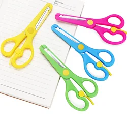 1PC Safety Sleeve Stainless Steel Scissors Safe Student Spring Scissor Children Paper Scissors Cutting Stationery Supplies