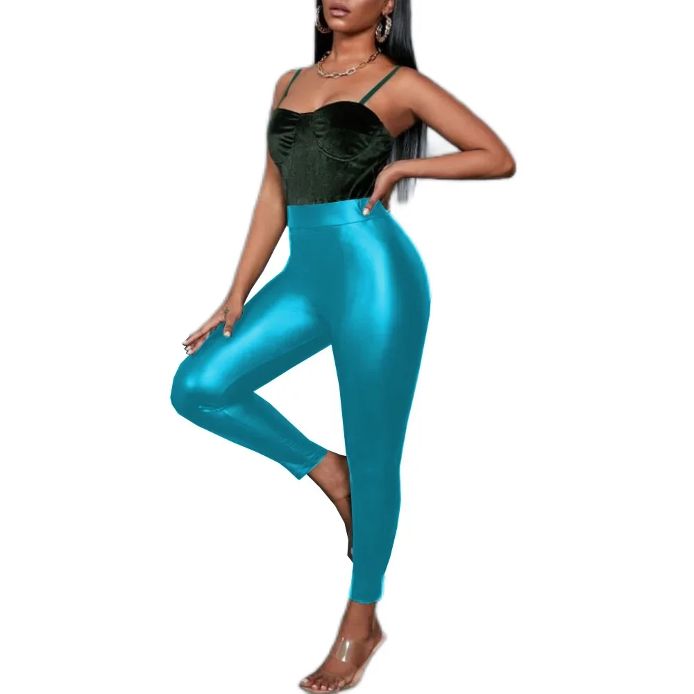 Matowe spodnie ze sztucznej skóry Wysoka talia Elastyczne legginsy Seksowne spodnie ołówkowe Slim Fit Spodnie Bodycon Spodnie damskie Legginsy Klubowy strój 7XL