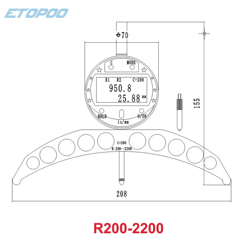 ชุดเกจวัดระยะทางแบบดิจิตอล แสดงผลบนหน้าจอ LCD ระยะวัด 70-6000 มม. รูปทรงตัว R ความแม่นยำสูง คุณภาพเยี่ยม
