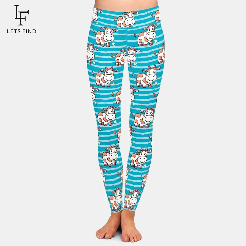 LETSFIND-mallas elásticas de cintura alta para mujer, Leggings con estampado de vaca de dibujos animados en 3D, suaves, 2020