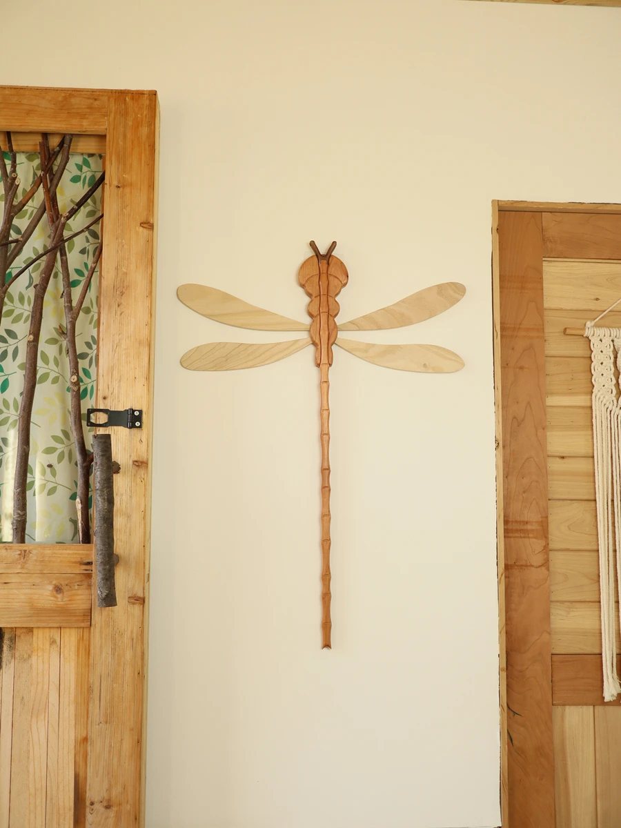 Solid wood dragonfly clothes pole drying rack clothes fork clothes hanging clothes pole creative wall decoration