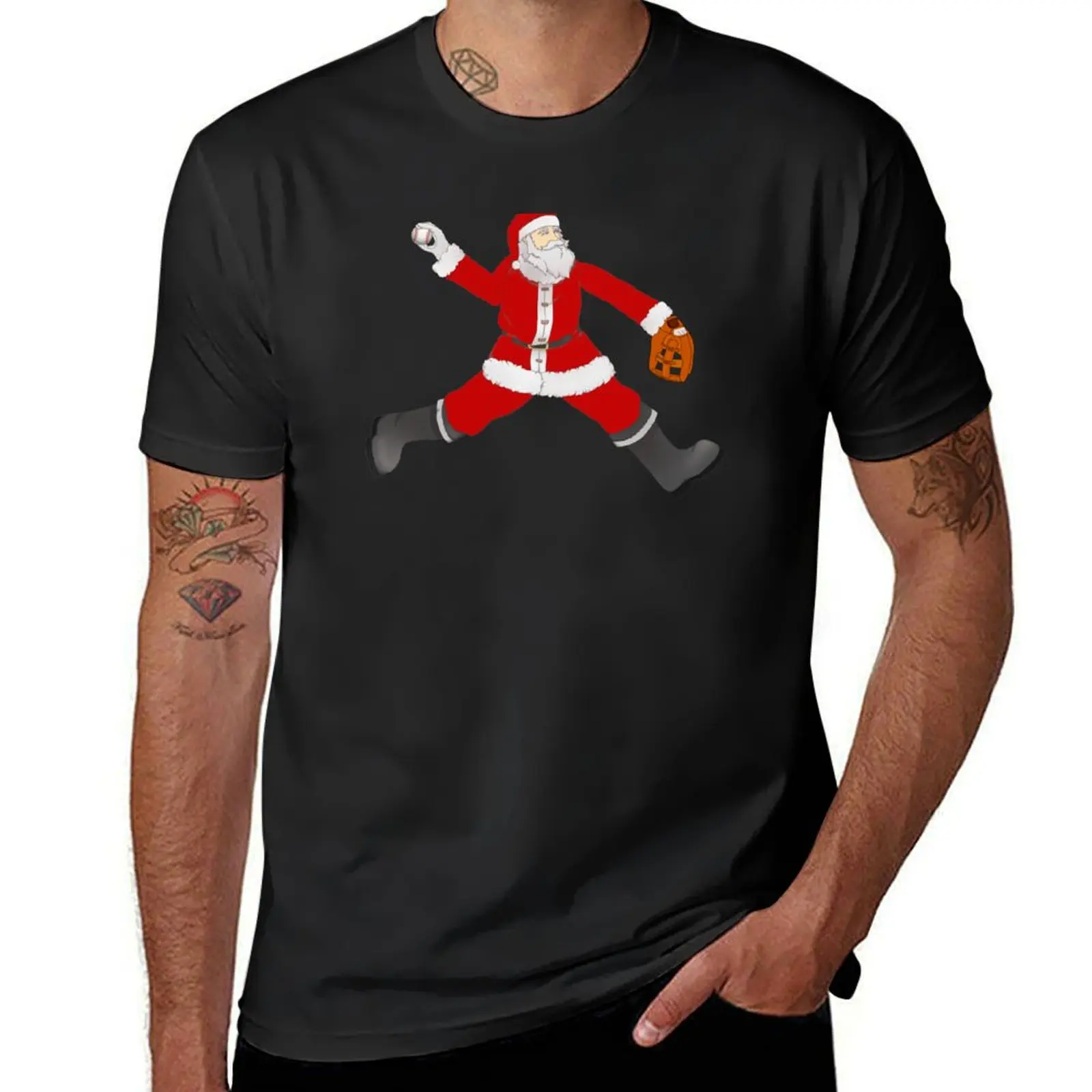 Christmas Santa Claus Baseball Pitcher Sports T-Shirt Design T-shirt anime clothes sweat mens champion t shirts