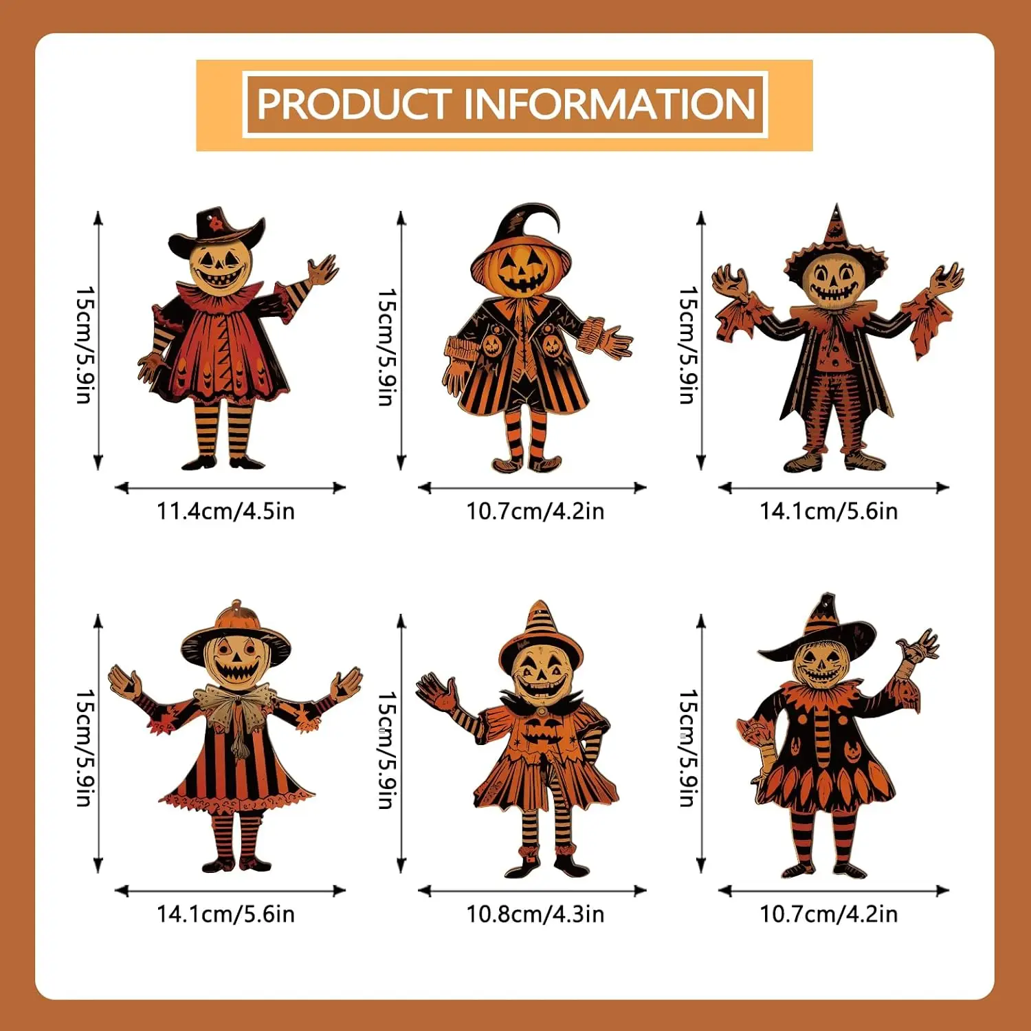 Vintage houten Halloween-bannerset - 6-delige handgemaakte vlaggenlijn met pompoen- en heksontwerpen, rustieke hangende wanddecoratie voor thuis