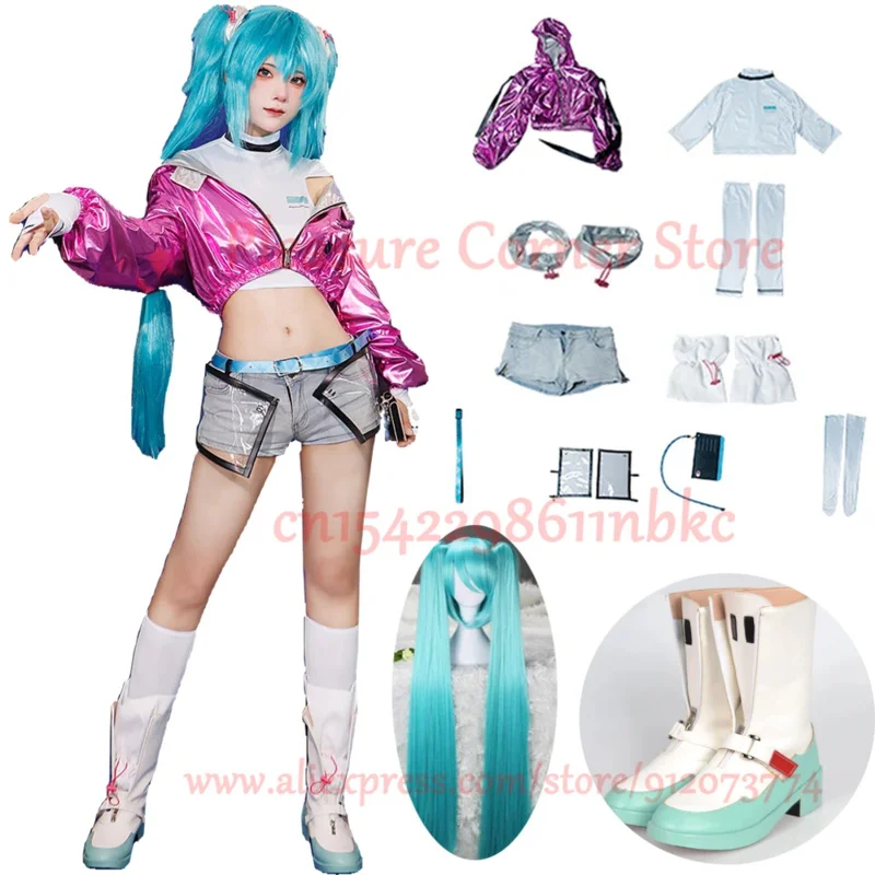 

MIKU Cosplay Costume Full Set Hatsune Yoneyama Mai Miku Purple Dazzle Jacket Jeans Shorts Cosplay Outfit Uniforms