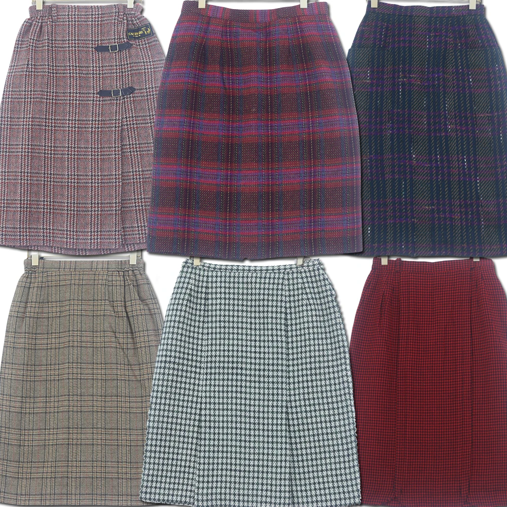 

Винтажная юбка А-силуэта в клетку с завышенной талией, стройнящая, в стиле арт-деко, женская юбка миди из смесовой шерсти и полиэстера для повседневной носки G47