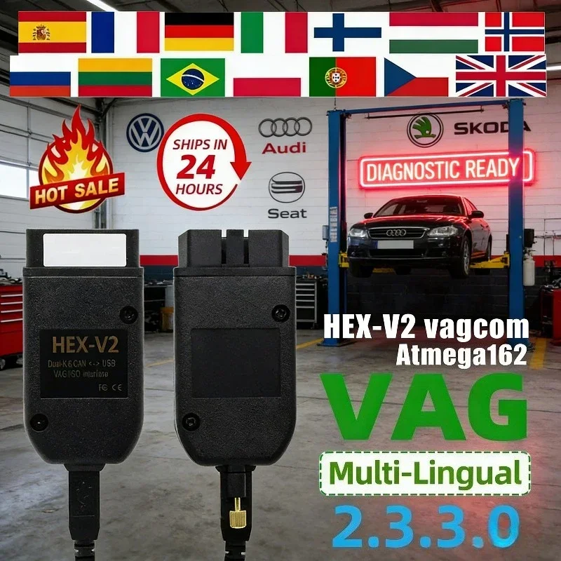 VCDS VAGCOM Interface VCDSCAN HEX V2 Update 23.3.3 FOR VW Skoda AUDI Seat Multi-Language Vehicle Diagnostics Tools