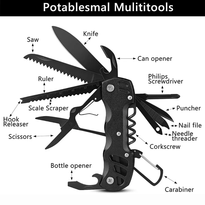 Multifunctional Folding Swiss Army Portable Stainless Steel Pocket Knife Outdoor Camping Emergency CombinationTool Survival Gear