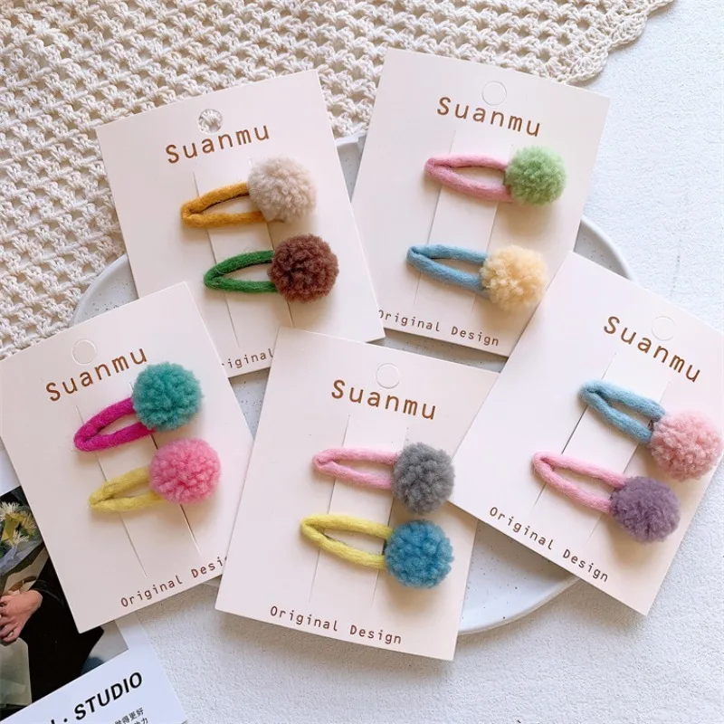 

New Colorful Pom Pom Wool Felt Water Drop BB Hair Clips for Girls Contrast Color Side Bangs Clips Cute Toddler Hair Barrettes