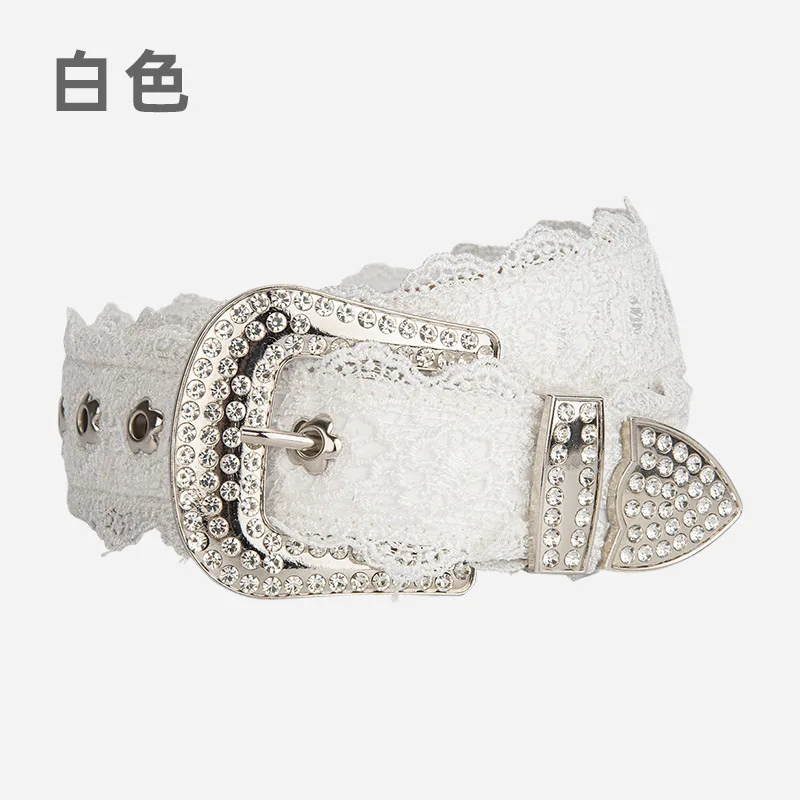 女性のファッションレースダイヤモンド本革ベルト装飾ジーンズドレスベルト