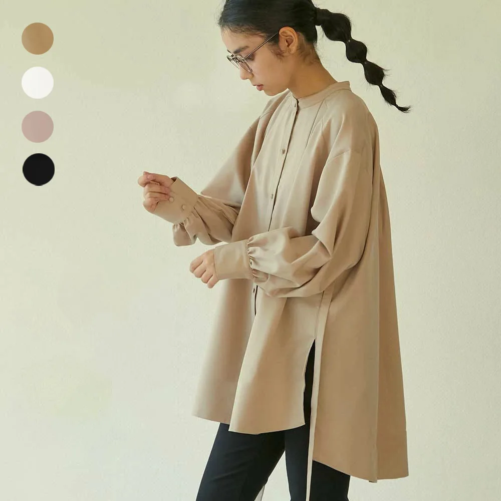 

Lotte New Spring and Autumn Women's Loose Casual Oversized Shirt Mid-length Side Slit Base Shirt