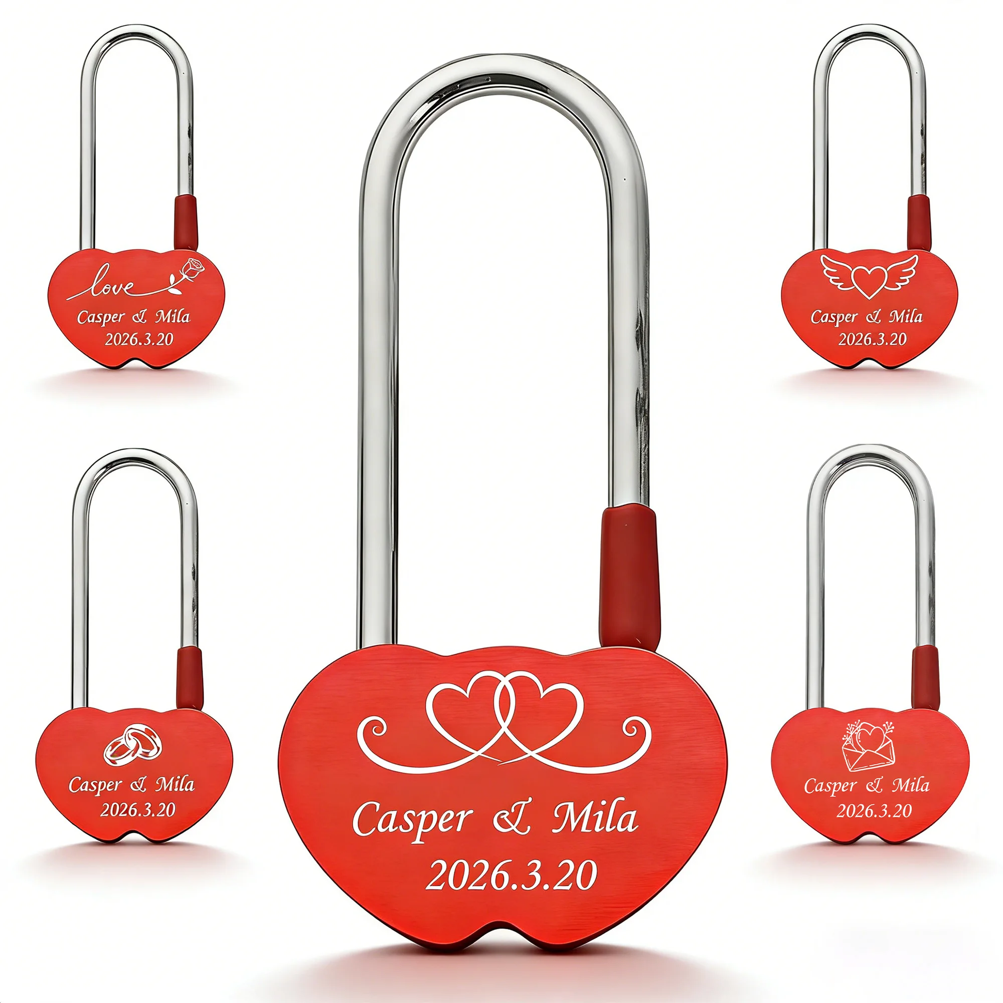 

Personalized Hearth Shaped Padlock Custom Engraved Love Long Shackle For Wedding Anniversary Valentine's Day Couple Gift