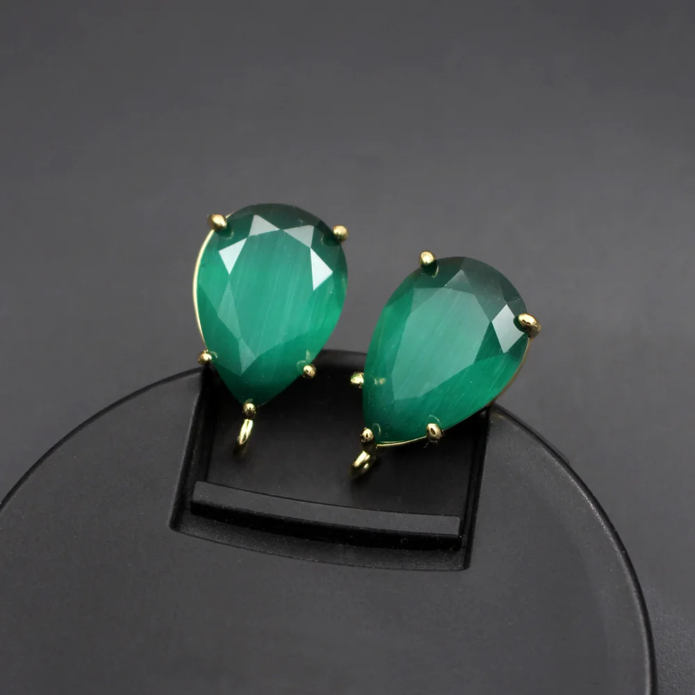 6pair Colorful Teardrop Blue Green Cats Eye Stone Earrings with Loop Linker Connector DIY for Women Hanging on Drops Earrings