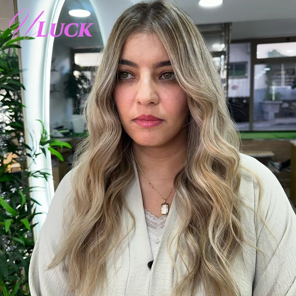

Uluck 13x6 Lace Frontal Wigs Body Wave Ombre Ash Blonde Colored Brazilian Human Hair Wigs Pre Plucked Wear To Go For White Women