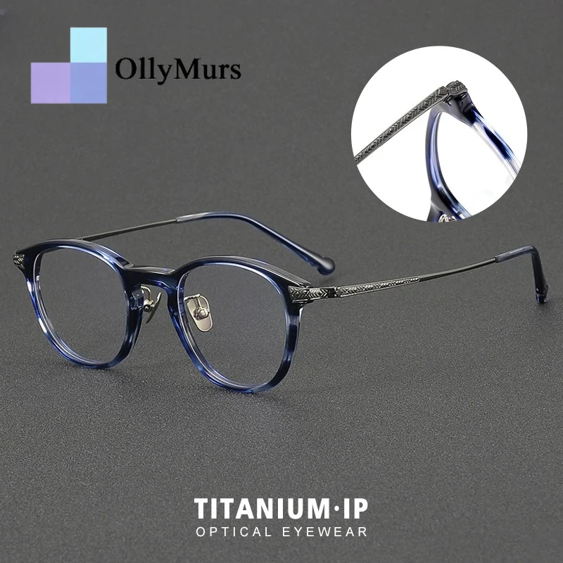 

OLLYMURS Retro Pure Titanium Acetate Myopia Eyewear Anti Blue Ray Round Unisex Glasses Hyperopia Can be Customized Prescription