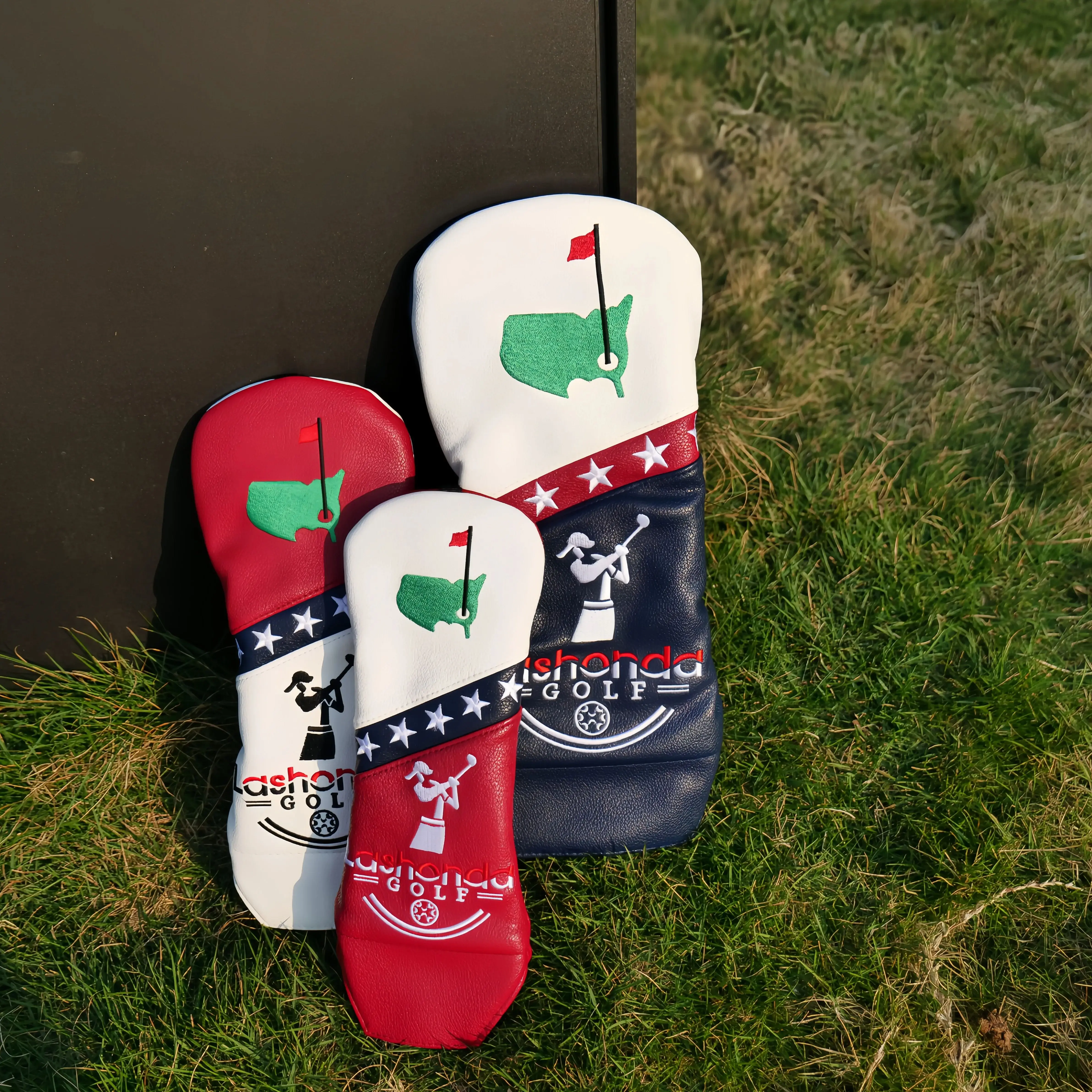 Lashonda Golf Head Covers USA Flag Stars & Stripes Embroidery - Driver/Fairway/hybrids Wood Headcovers