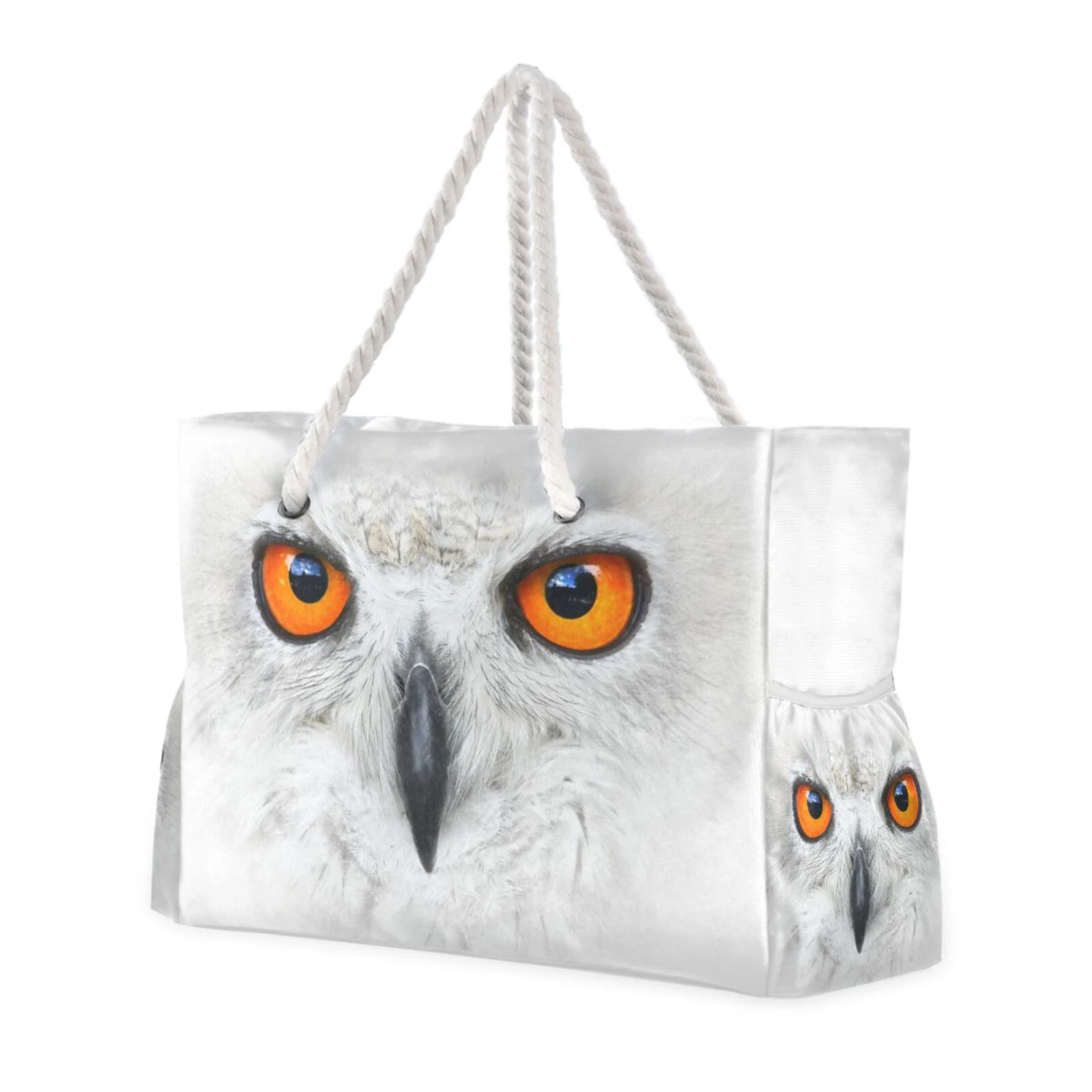 New Nylon Beach Tote Bags For Women white Large Capacity Owl print Simple Shoulder Ocean Style Handbag  Portable Dropship