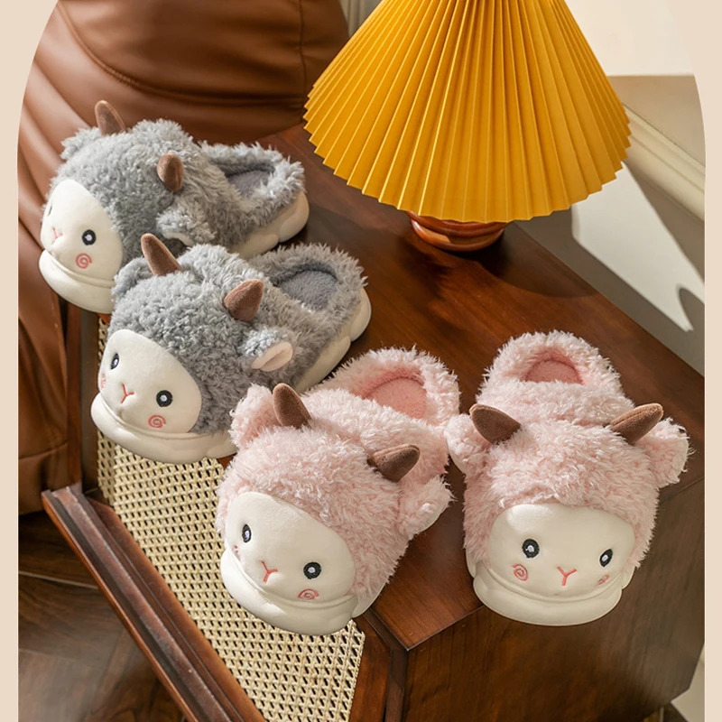 

Slipper Home Women Alpaca Winter Warm Kawaii Plush Contton Indoor Floor Non Slip Fuzzy House Shoes Female 2024 New In March 8