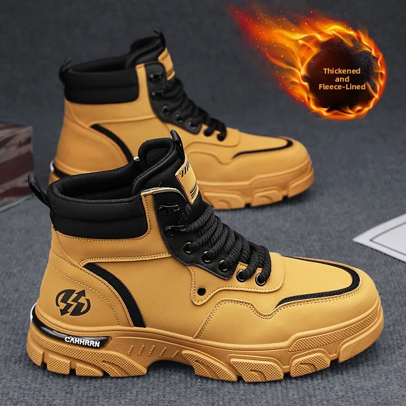 Men's Winter  Boots Fleece Lined Casual Outdoor Snow Boots Waterproof Work Shoes Comfortable Cotton Shoes Youth Trend