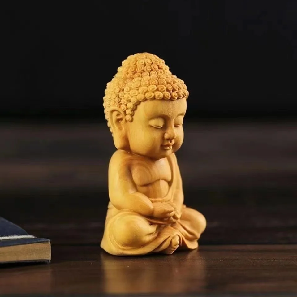 Taihang Ya cypress wood carving handicrafts Q version small such as carving car ornaments